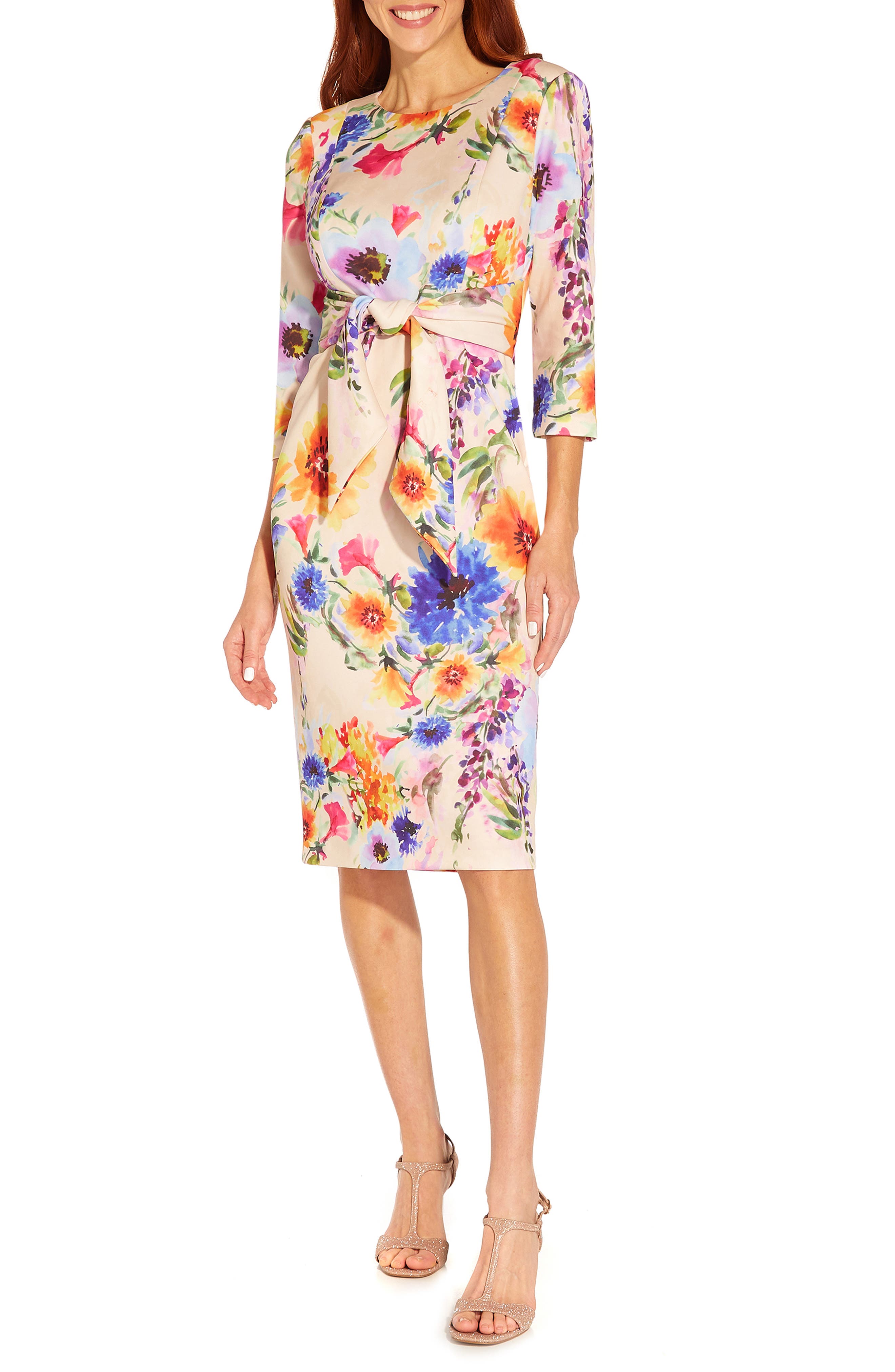 Adrianna Papell Floral Print Tie Front Dress (Women) | Nordstrom