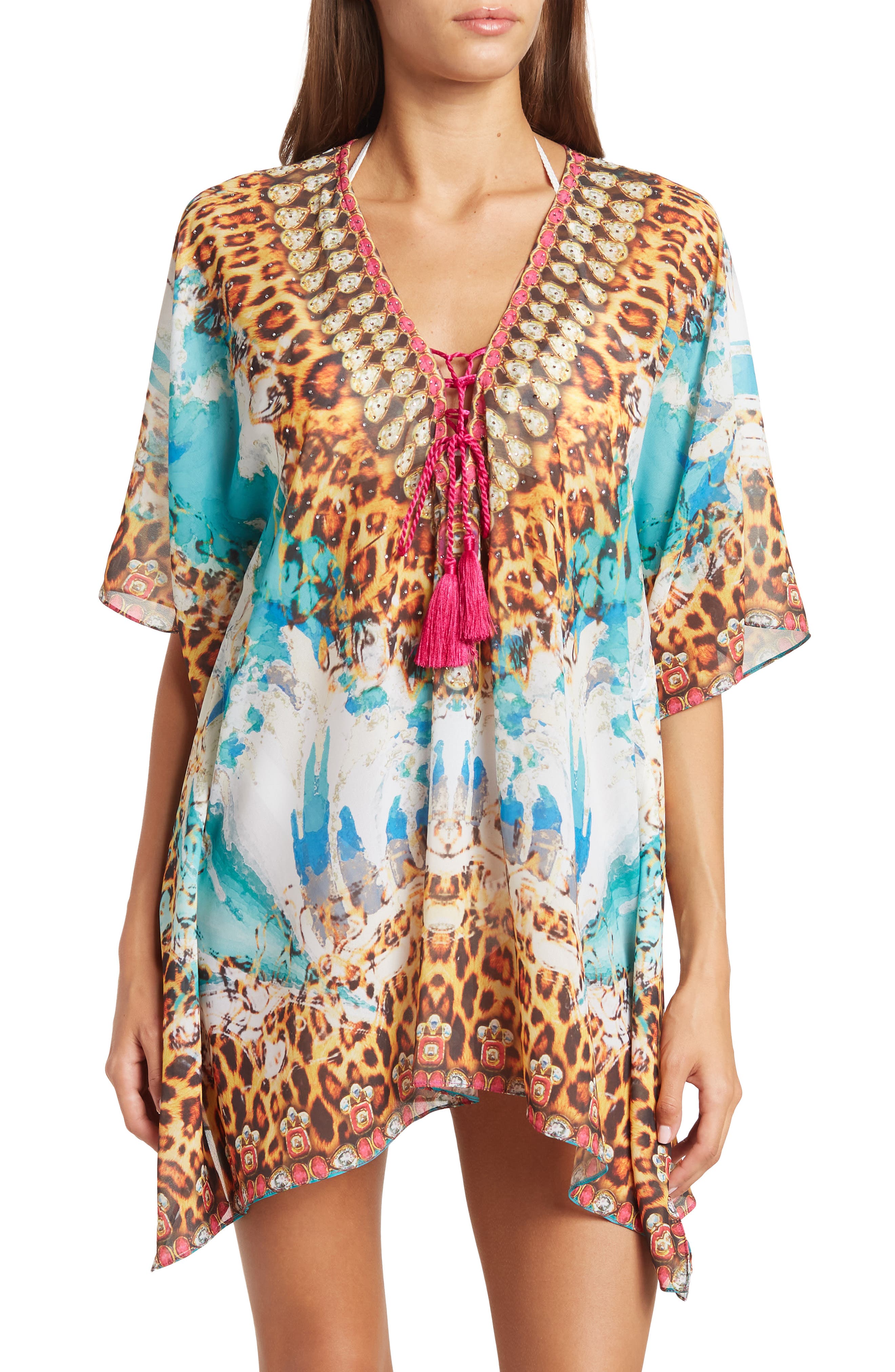 RANEES Lace-Up Printed Ruana