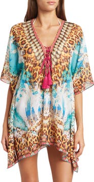 RANEES Lace-Up Printed Ruana