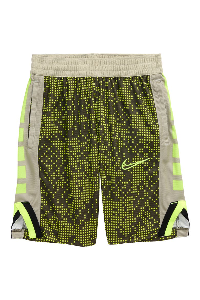 Kids' Dri-FIT Digital Print Mesh Basketball Shorts, Main, color, CARGO KHAKI/ STONE/ VOLT