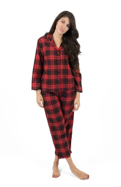 Women's Cotton Flannel Printed Holiday Pajama Set