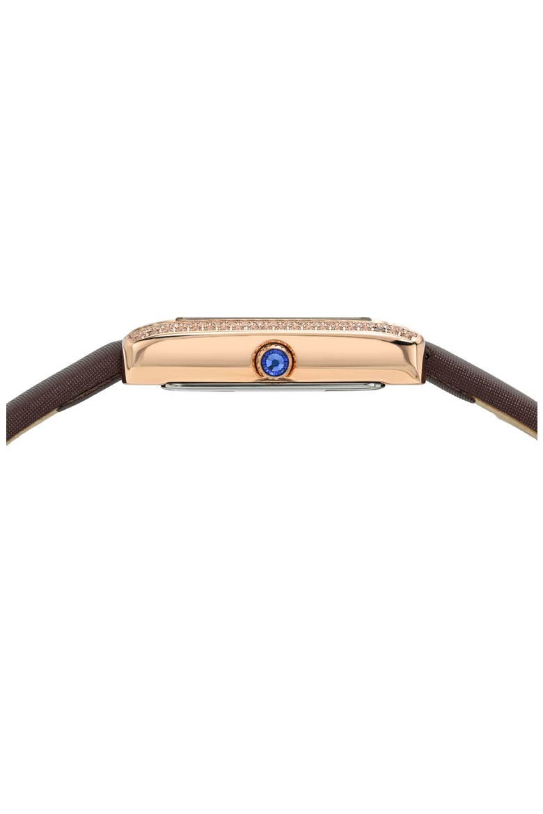 Karolina Diamond & Topaz Leather Strap Watch, 21.5mm x 30mm, Alternate, color, BROWN