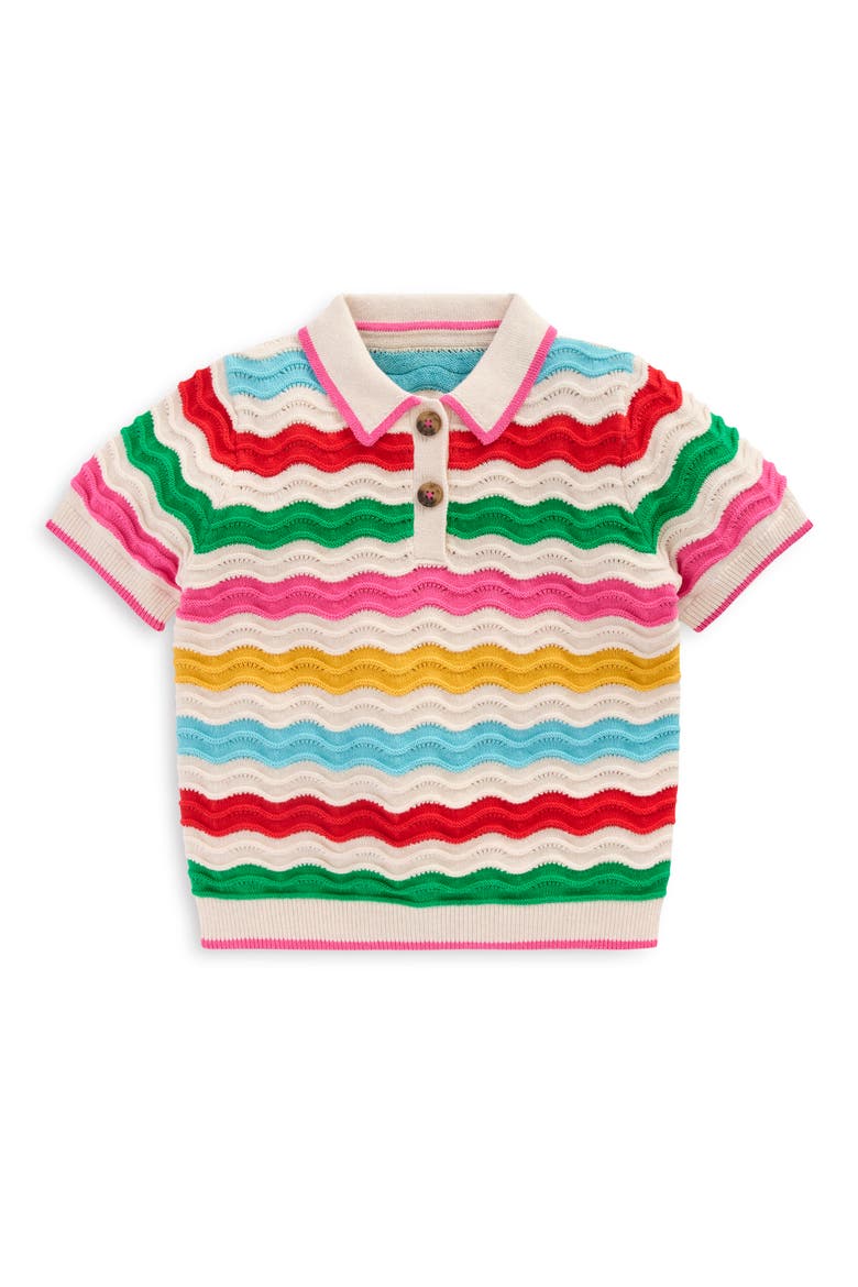 Kids' Pointelle Stitch Polo, Main, color, ECRU MARL MULTI WAVE