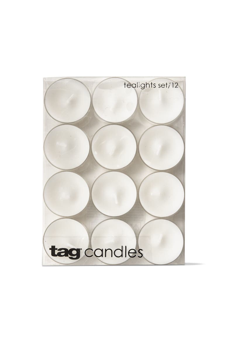 Set of 12 Tealight Candles White Wax Everyday Use, Main, color, White