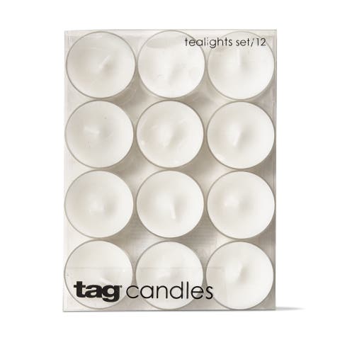 Set of 12 Tealight Candles White Wax Everyday Use