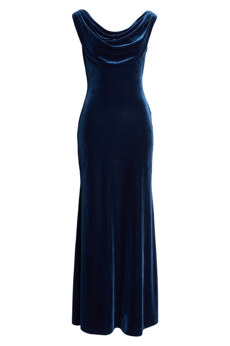 Cowl Neck Velvet Gown, Alternate, color, BLUE