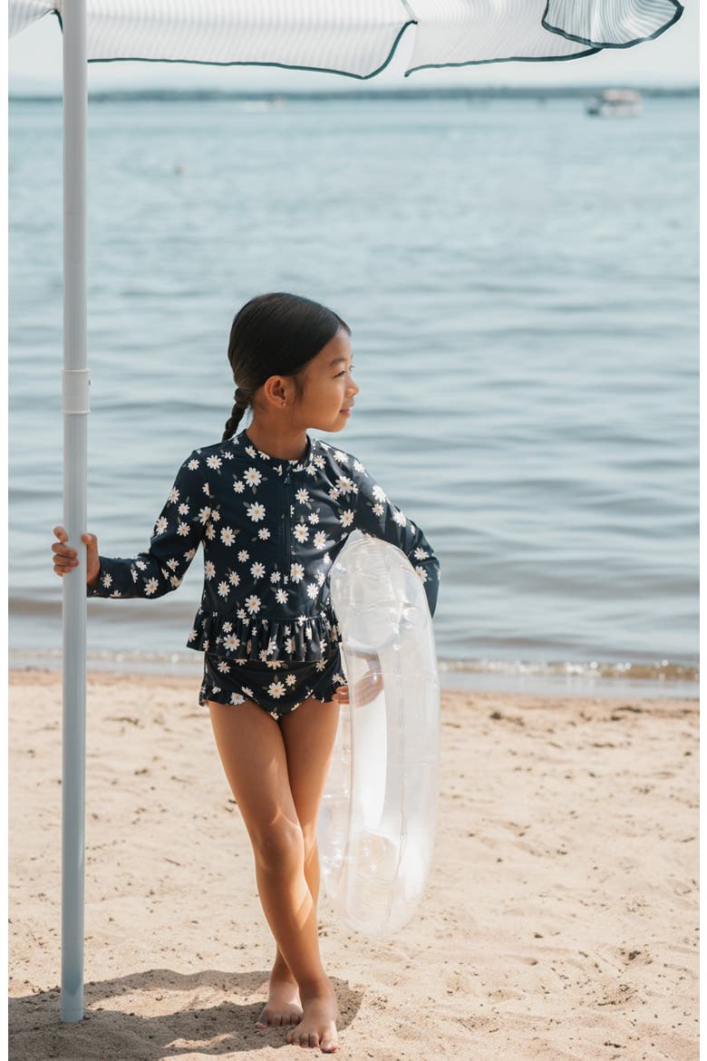 Kids' Daisies Long Sleeve Two-Piece Rashguard Swimsuit, Alternate, color, NAVY