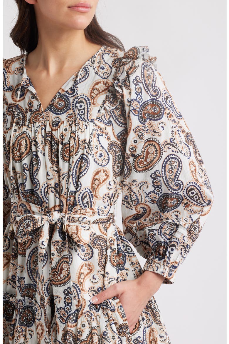 Gracelyn Paisley Long Sleeve Organic Cotton Minidress, Alternate, color, NUTMEG PAISLEY IVORY