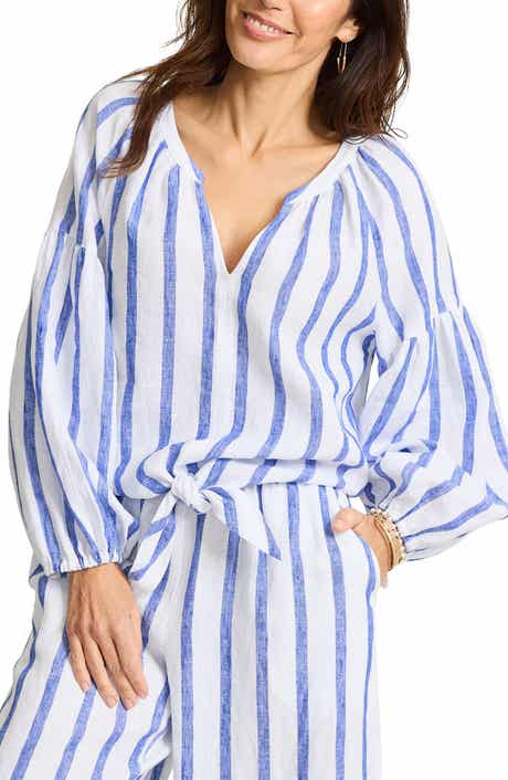 Tommy Bahama Coastalina Balloon Sleeve Stripe Linen Top