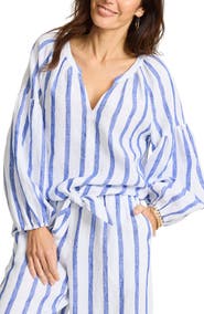 Tommy Bahama Coastalina Balloon Sleeve Stripe Linen Top