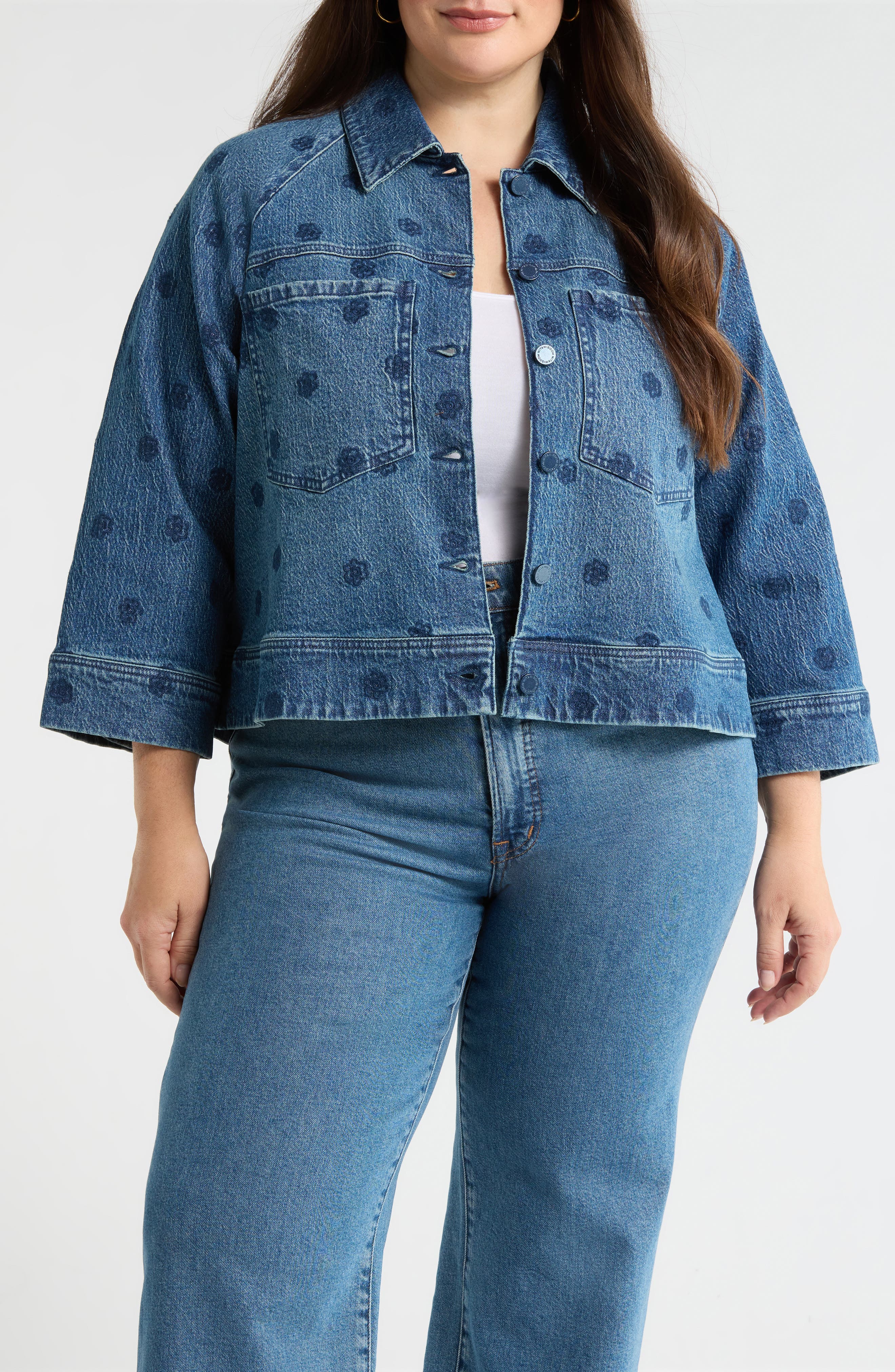 Floral Embroidery Crop Denim Jacket