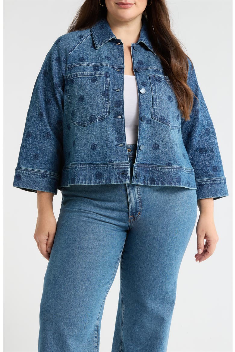 Floral Embroidery Crop Denim Jacket, Main, color, BLUE