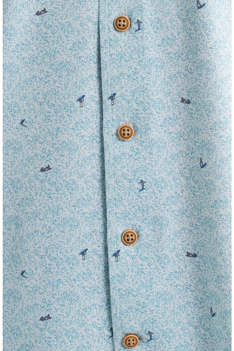 Rowing Hangin’ Out Surfer Print Knit Short Sleeve Button-Up Shirt, Alternate, color, WHITE/BLUE MULTI