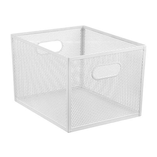 Mdesign Perforated Metal Storage Bin With Handles For Pantry In White