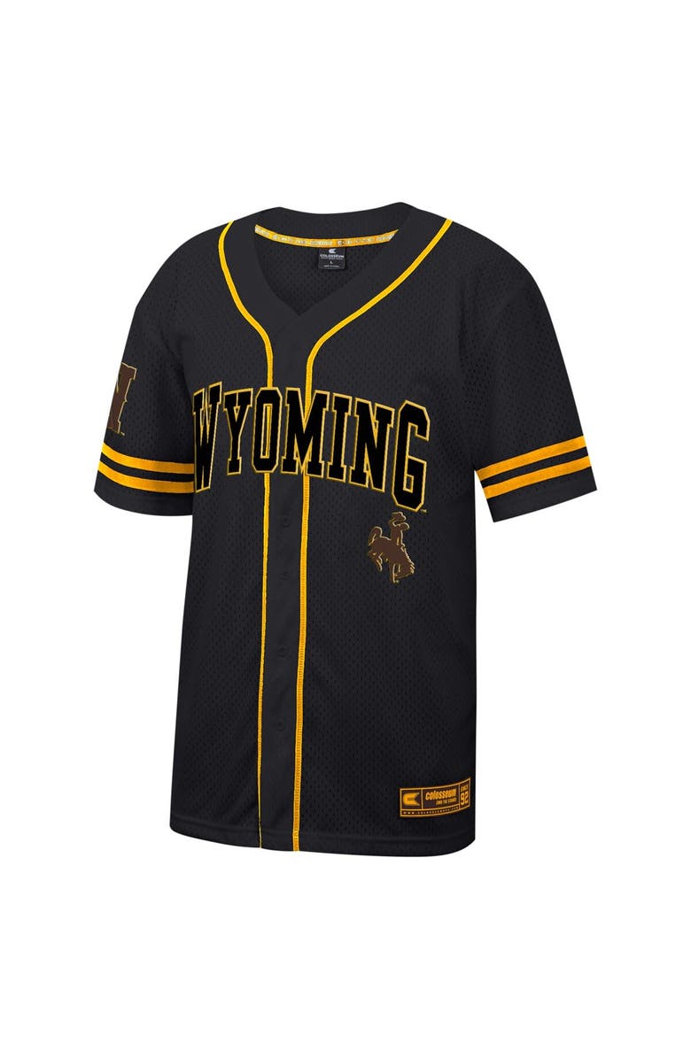 COLOSSEUM Men's Colosseum Black Wyoming Cowboys Free Spirited Mesh Button-Up Baseball Jersey, Alternate, color, 