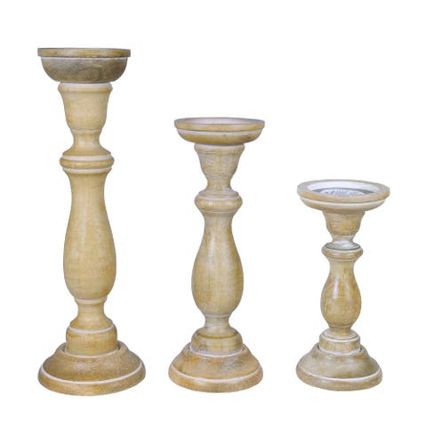 Tuli Mango Wood Candleholders - Set of 3