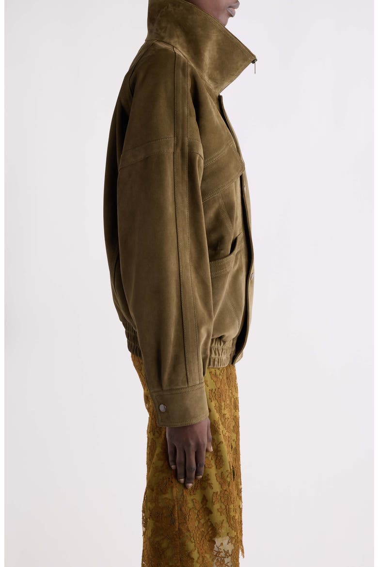 Double Collar Leather Jacket, Alternate, color, VERT ALGUE
