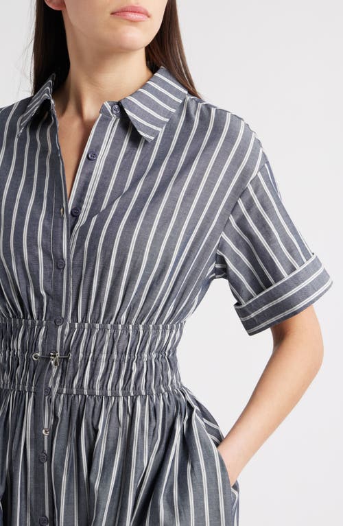 En Saison Stripe Cotton Midi Shirtdress In Gray