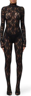 Naked Wardrobe Lace Turtleneck Jumpsuit