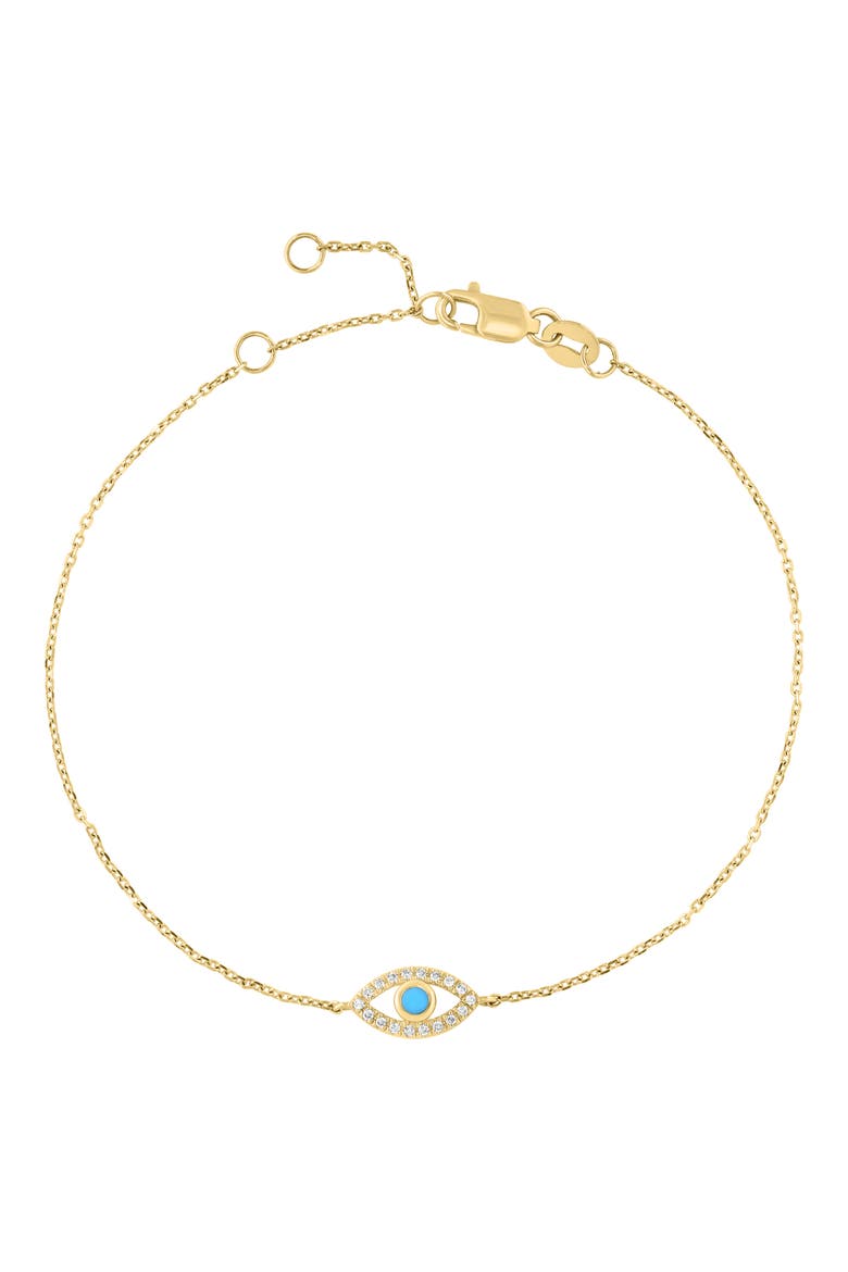 Turquoise & Diamond Evil Eye Bracelet, Main, color, BLUE