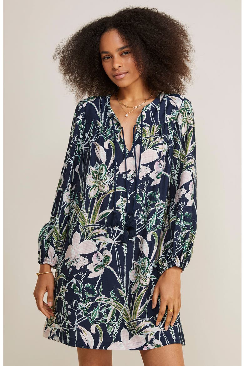 Floral Jacquard Long Sleeve Shift Dress, Alternate, color, WILD FLORAL - NAVY