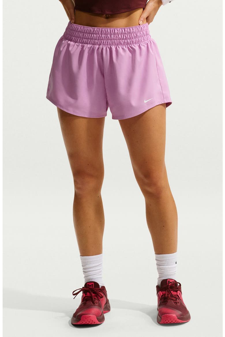 Dri-FIT Mid-Rise 3-Inch Brief-Lined Shorts, Main, color, LIGHT MAGENTA/ WHITE