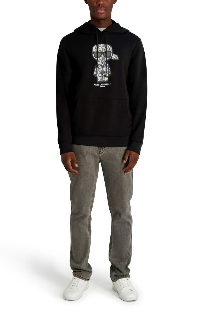KARL LAGERFELD PARIS Monogram Karl Fleece Graphic Hoodie, Alternate, color, Black