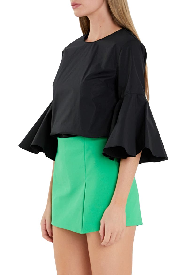 Bell Sleeve Cotton Top, Alternate, color, BLACK