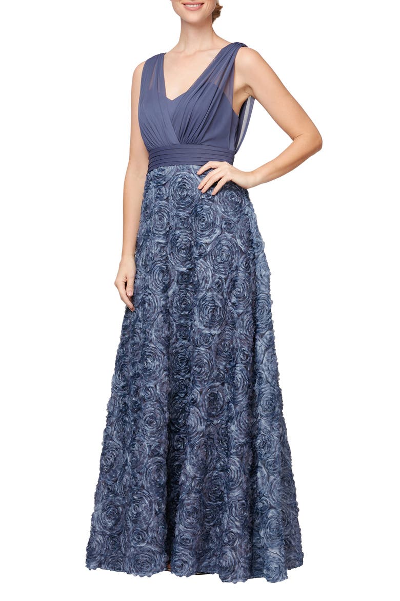 Rosette Chiffon Gown, Main, color, WEDGEWOOD