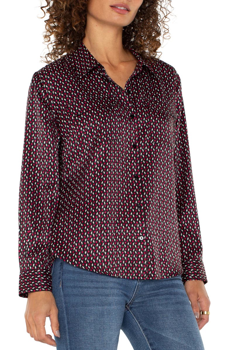 Liverpool Satin Button-Up Shirt, Alternate, color, Star Ruby Dot