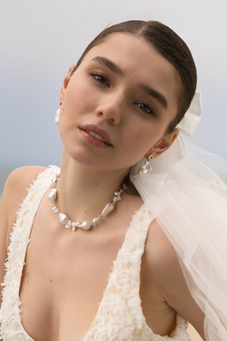 Natasha Freshwater Petal & Baroque Pearl Beaded Necklace, Alternate, color, Gold