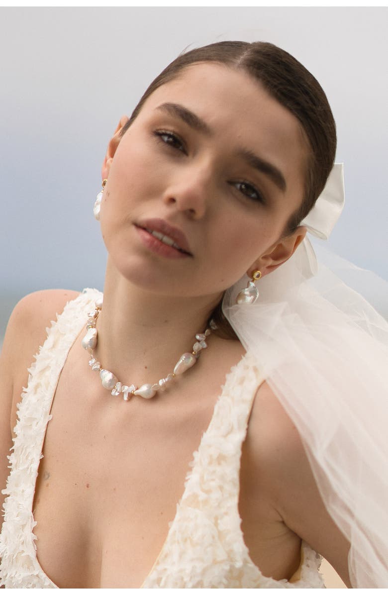 Classicharms Natasha Freshwater Petal & Baroque Pearl Beaded Necklace, Alternate, color, Gold