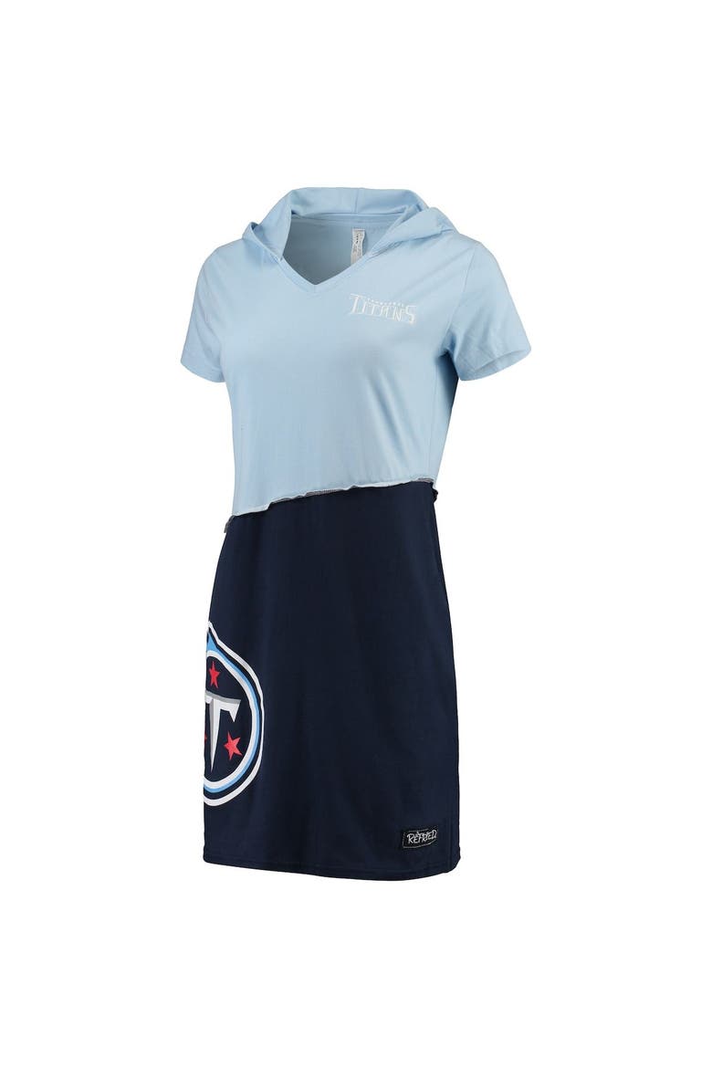 Women's Refried Apparel Light Blue/Navy Tennessee Titans Sustainable Hooded Mini Dress, Alternate, color, Light Blue