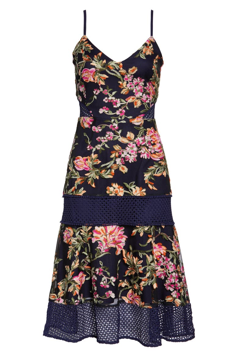 Kaylea Sleeveless Embroidered Lace Trim Dress, Alternate, color, NAVY MULTI