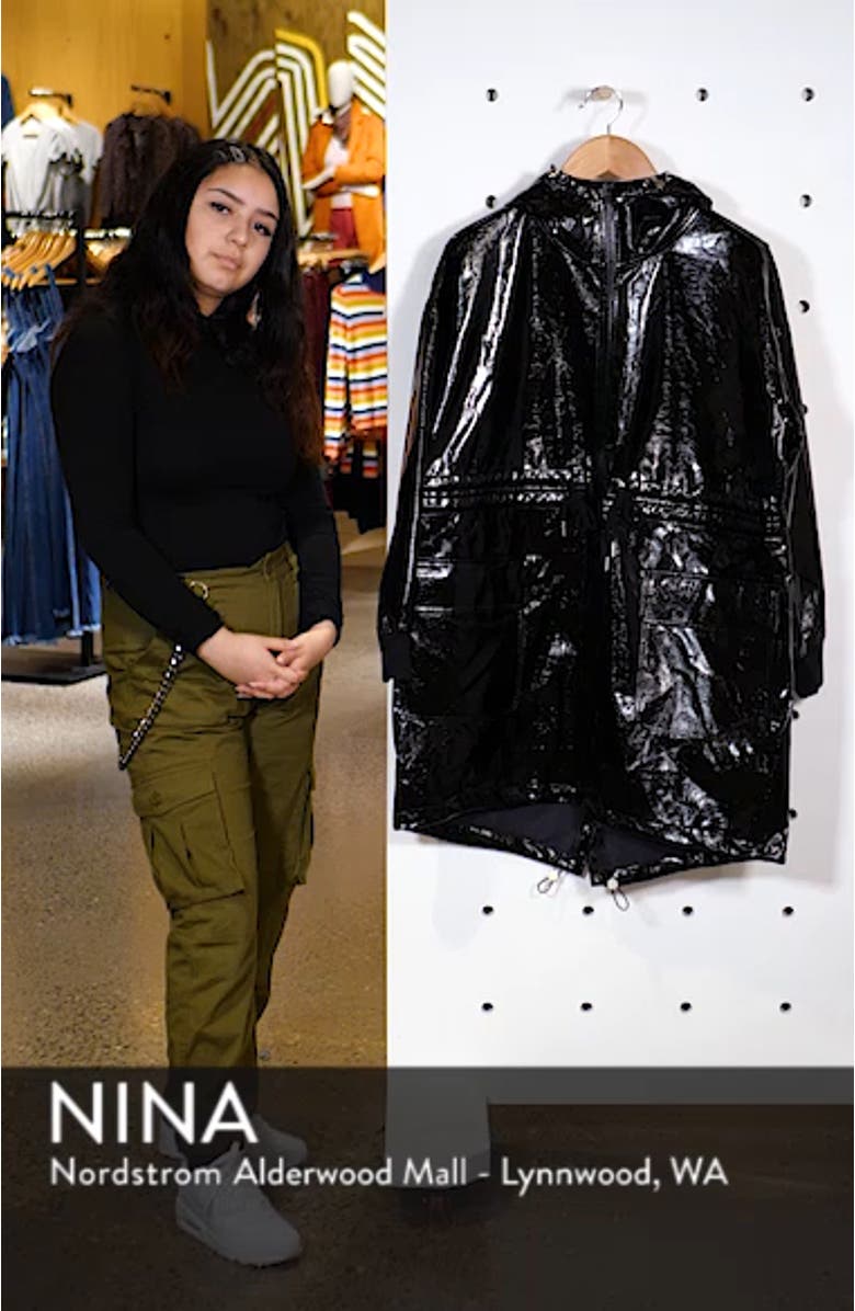 Greta Faux Patent Leather Raincoat, sales video thumbnail
