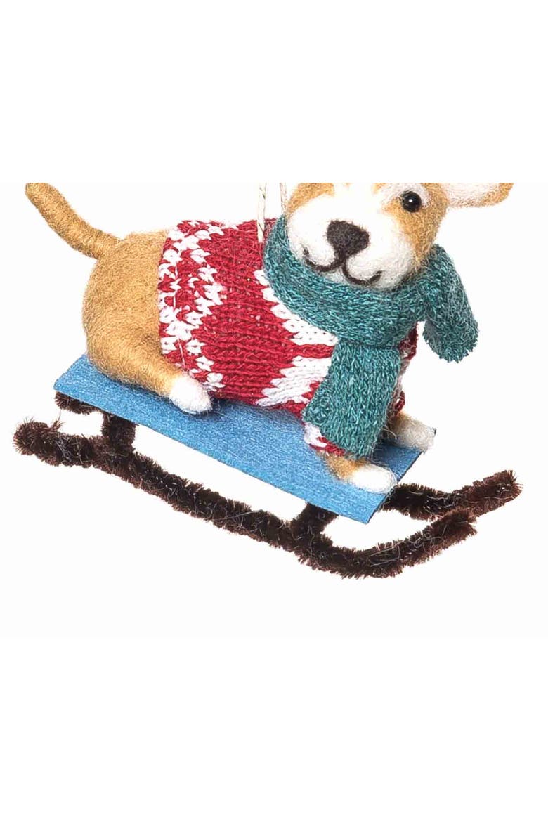 Red Sweater Sleigh Dog Ornament, Alternate, color, Brown
