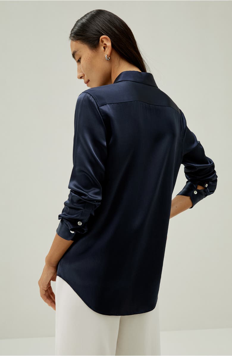 Lilysilk Elegant Button Up Silk Shirt, Alternate, color, Navy Blue