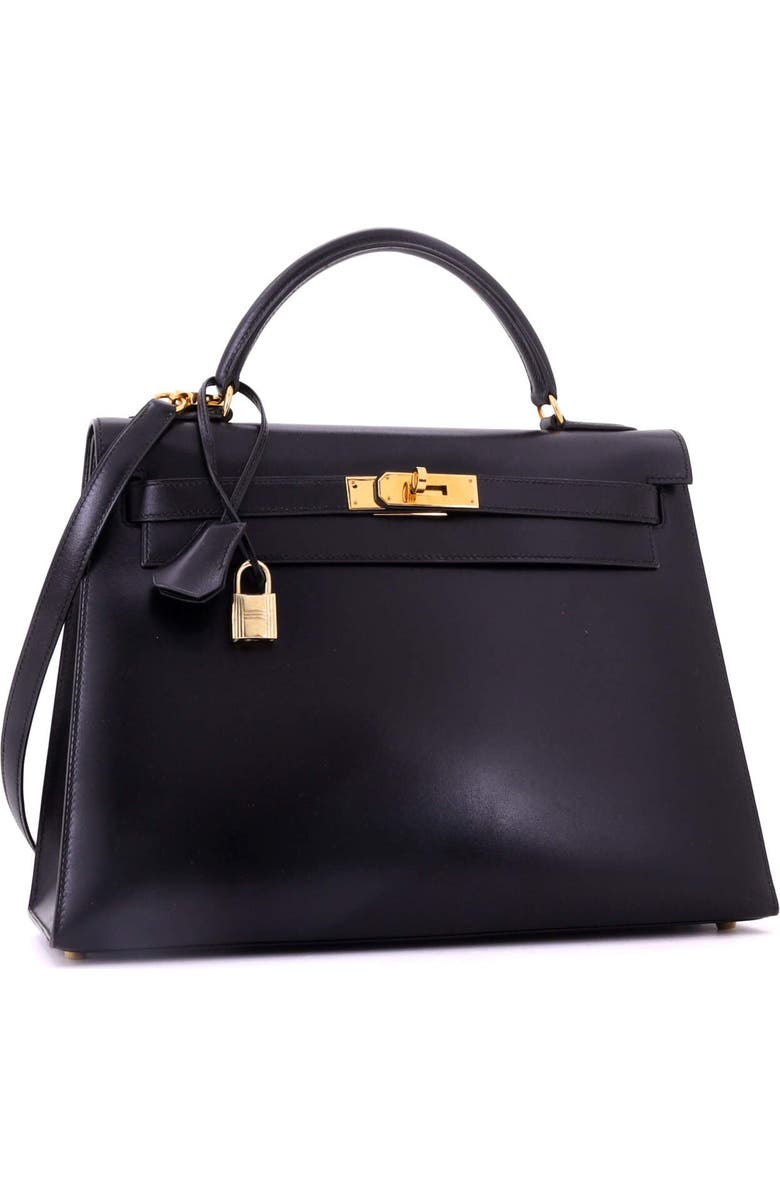Pre-Owned Hermes Kelly Handbag Black Box Calf with Gold Hardware 32, Alternate, color, Noir