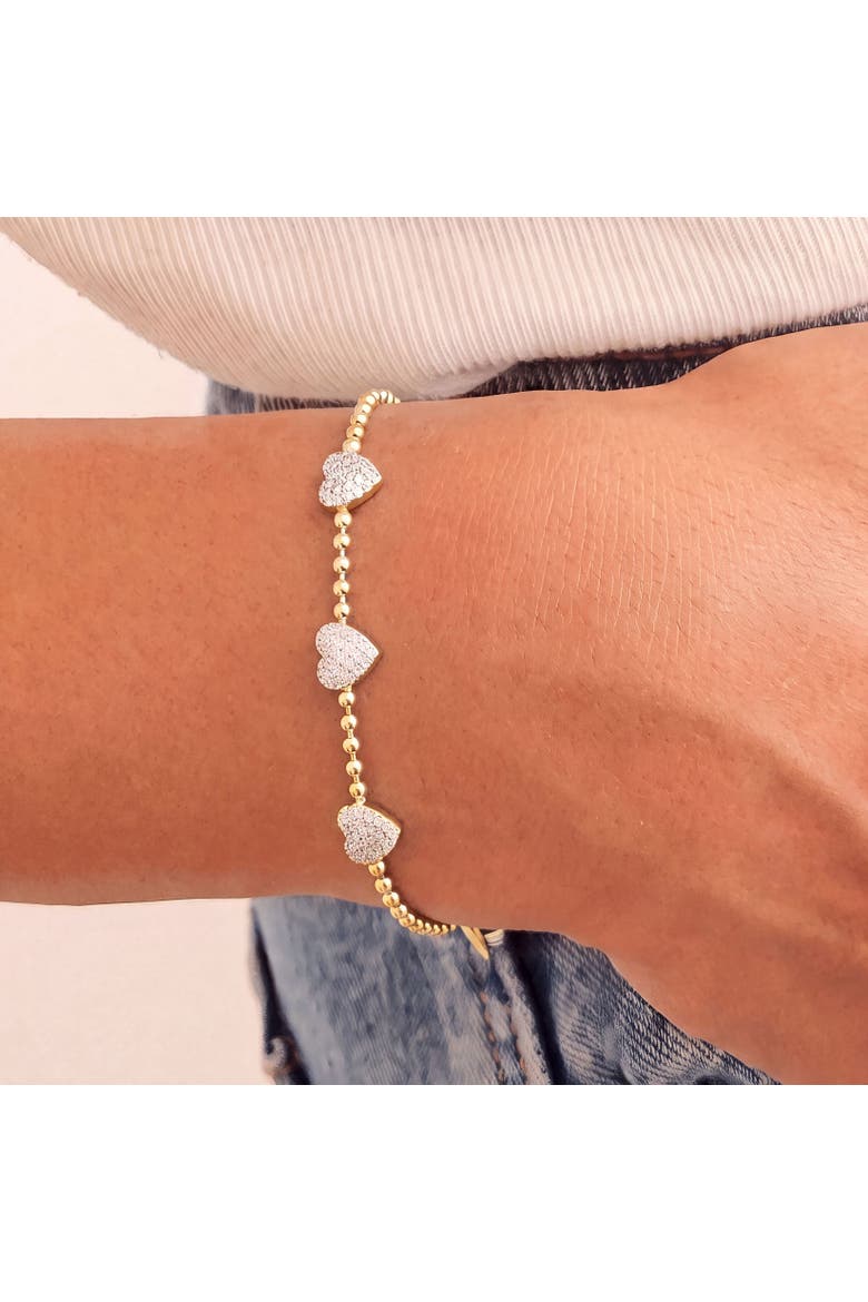CZ Heart Trio Bead Bracelet, Alternate, color, Gold Plated Sterling Silver