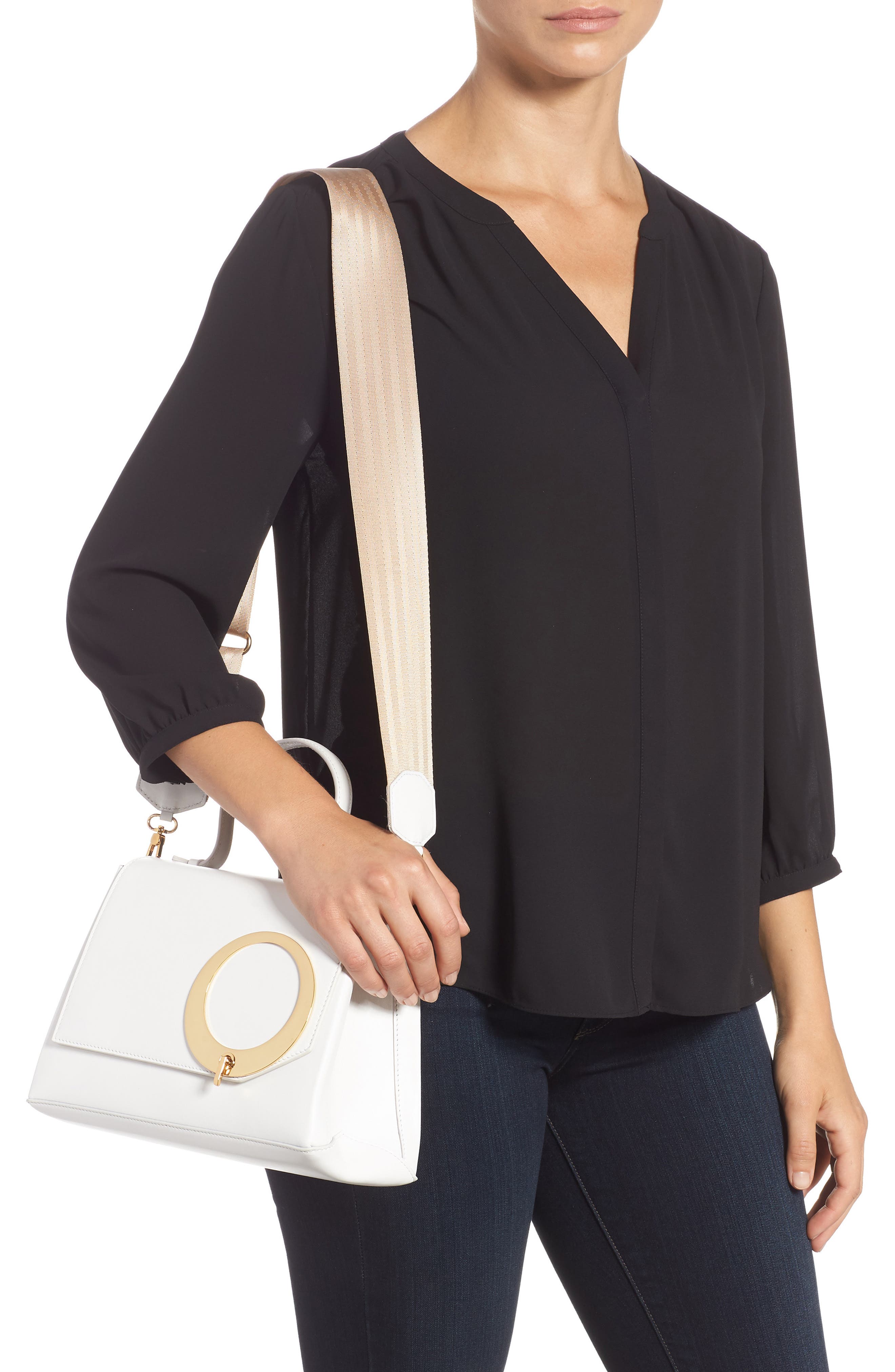 Harriet Leather Shoulder Bag, Alternate, color, WHITE