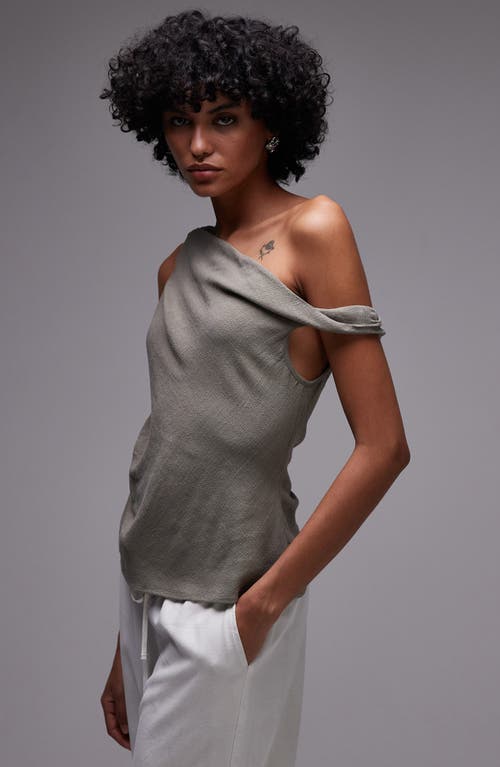 Topshop Twist Off The Shoulder Top In Gray