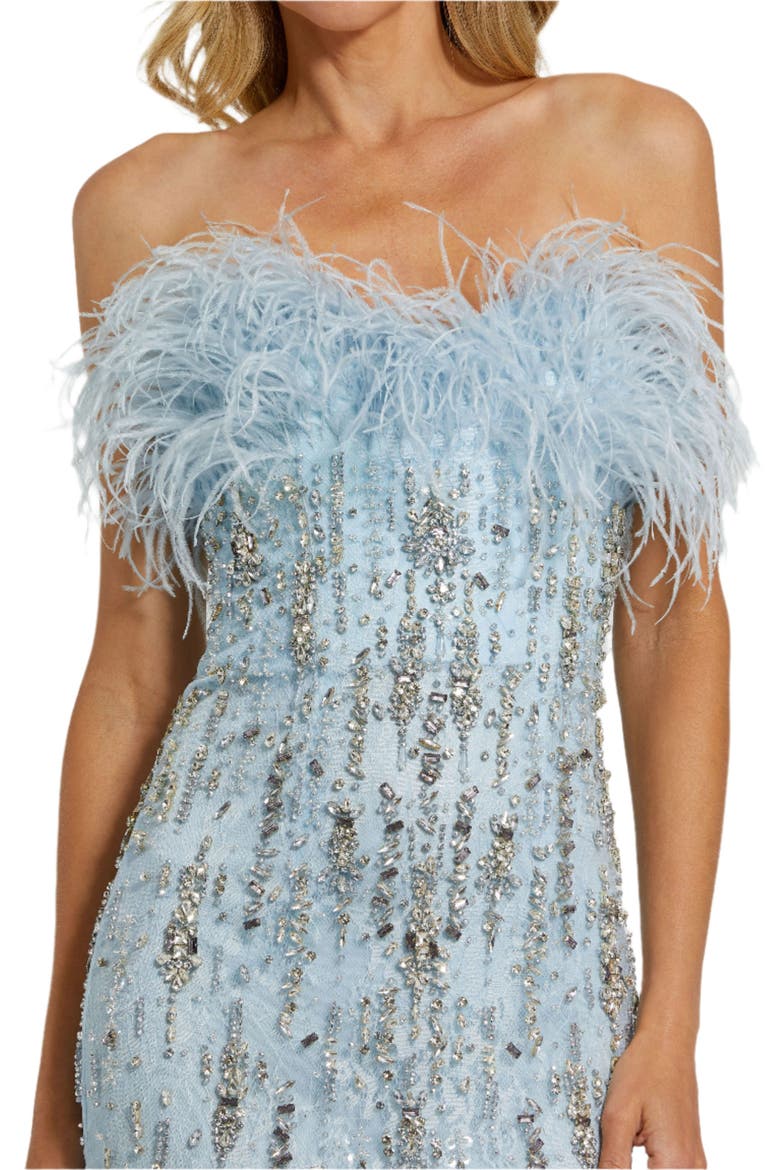 Strapless Feather Embellished Mermaid Gown, Alternate, color, Powder Blue