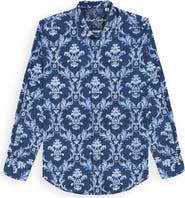 Robert Graham Neville Blue Damask Print Stretch Cotton Button-Up Shirt