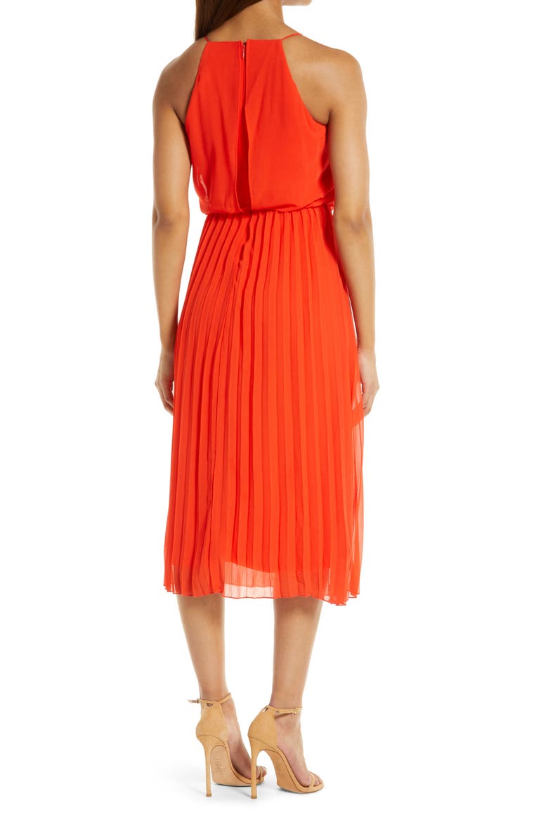 Sleeveless Pleated Midi Dress, Alternate, color, CORAL