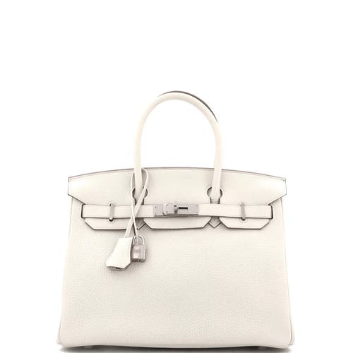 Pre-owned Hermes  Hermes Birkin Handbag Light Clemence With Palladium Hardware 30 In White