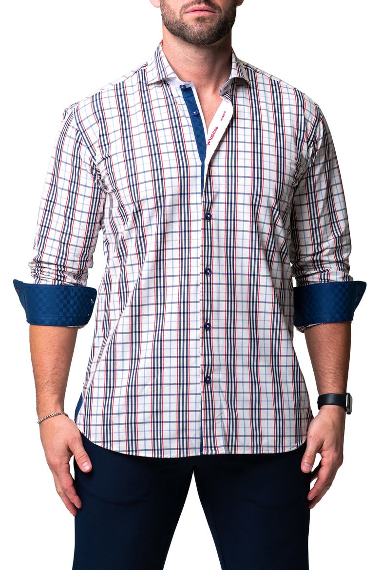 Einstein Plaid Egyptian Cotton Button-Up Shirt, Alternate, color, WHITE