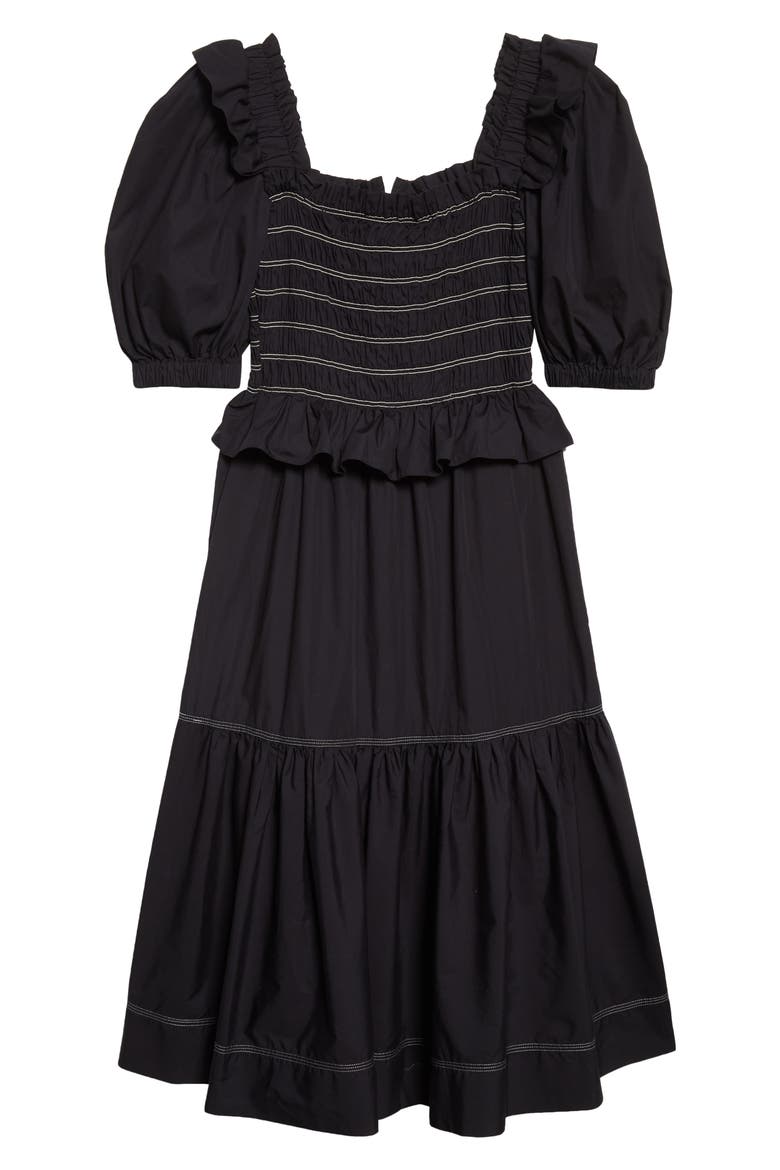 Sibylle Puff Sleeve Cotton Top, Alternate, color, BLACK