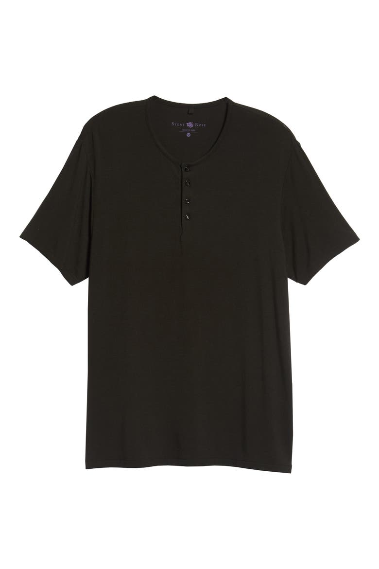 Short Sleeve Stretch Modal Henley, Alternate, color, BLACK