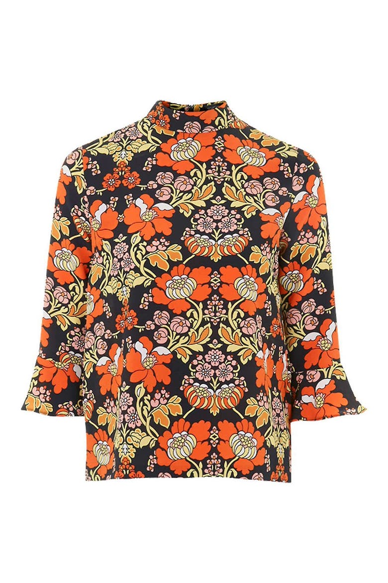 Floral Print High Neck Top, Alternate, color, ORANGE MULTI