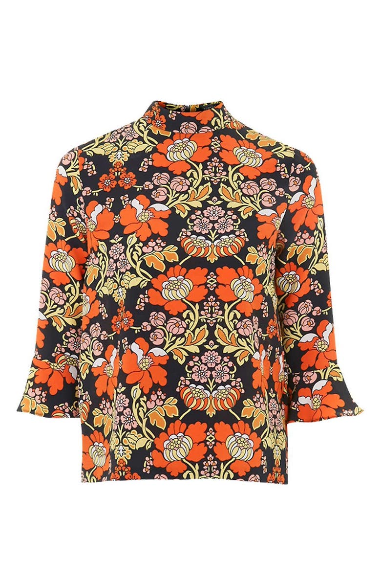 Topshop Floral Print High Neck Top, Alternate, color, 
